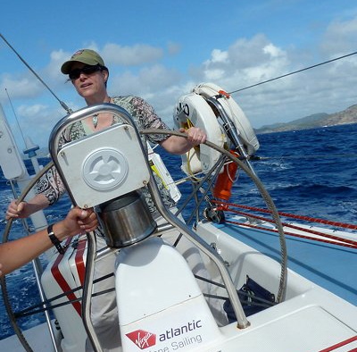 Alex sailing a Farr 65 off the coast of Antigua.